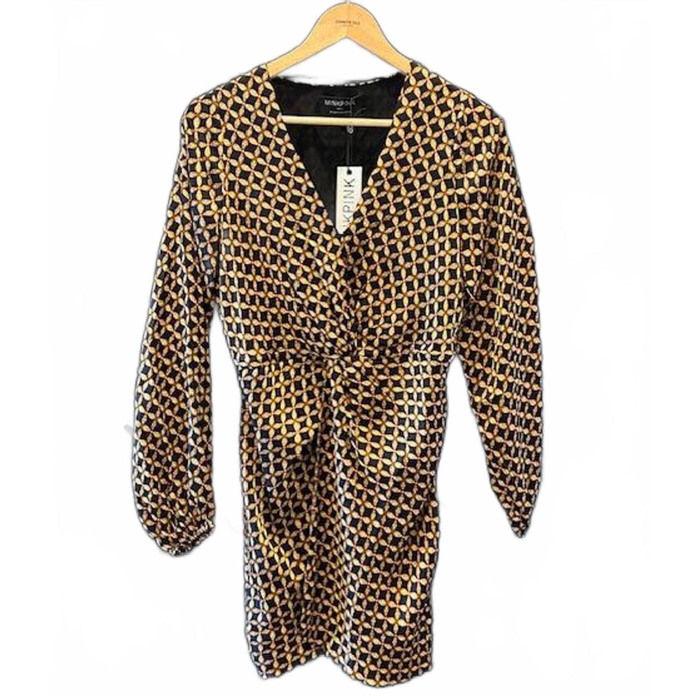 Nwt - Minkpink Valentina Dress Small Geometric Long Sleeve Mini